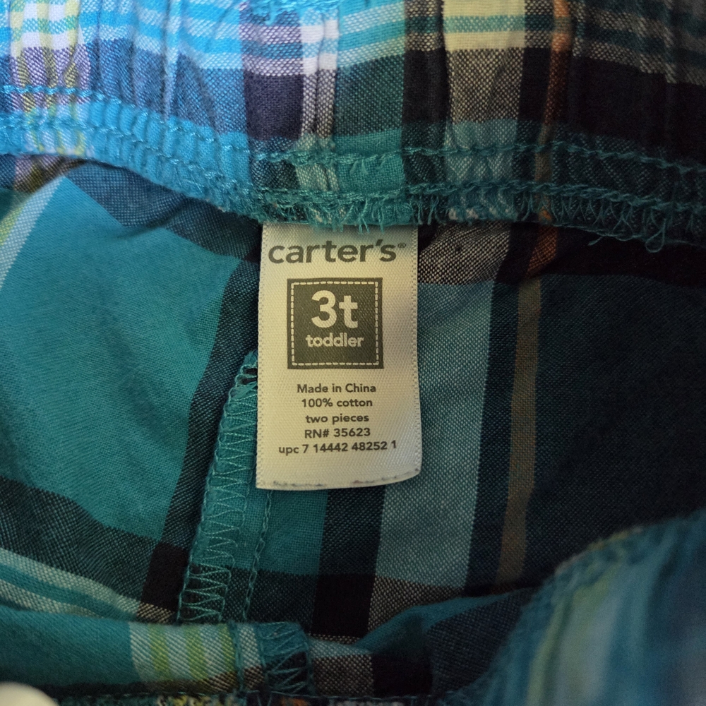 3T Boys Carter's Blue and Yellow Plaid Kids Shorts - Picture 2 of 3